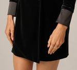 Long Sleeve Stretch Velvet Tuxedo Sheath Dress In Black 4
