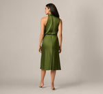Satin Blouson Halter Midi Dress In Olive Cypress 5