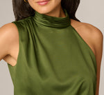 Satin Blouson Halter Midi Dress In Olive Cypress 3