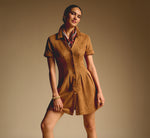 Short Sleeve Microsuede Emma Dress In Camel 1