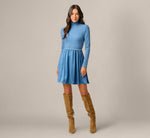 Long Sleeve Amelia Short Dress In Steel Blue 2