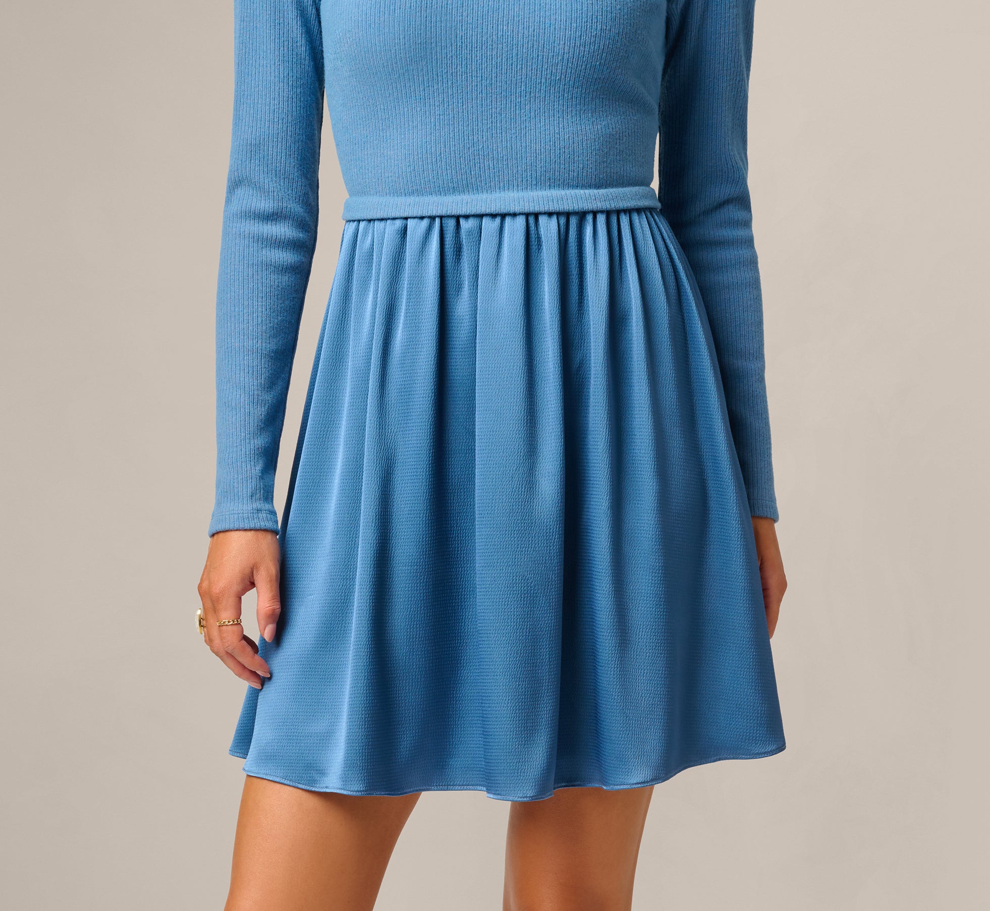 amelia elbow sleeve midi dress Blue Long Sleeve Amelia Short Dress