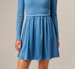 Long Sleeve Amelia Short Dress In Steel Blue 4