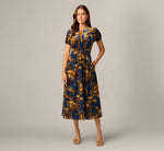 Floral Velvet Sophia Midi Dress In Navy Mustard 2