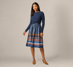 Long Sleeve Twist Waist Midi Amelia Dress In Navy Mustard 2