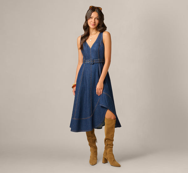 Denim Hitch Hem Everyday Midi Dress In Navy, Navy / Regular / 12