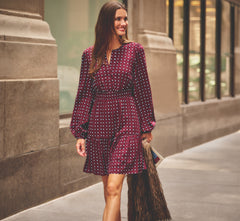 Long Sleeve Geo Printed Short Sophia Dress In Cherry Multi
