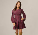 Long Sleeve Geo Printed Short Sophia Dress In Cherry Multi 2