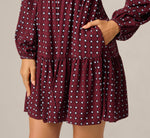 Long Sleeve Geo Printed Short Sophia Dress In Cherry Multi 4