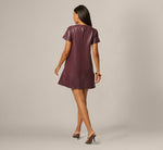 Short Sleeve Faux Leather Everyday Shift Dress In Black Cherry 5