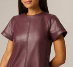 Short Sleeve Faux Leather Everyday Shift Dress In Black Cherry 3