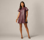 Short Sleeve Faux Leather Everyday Shift Dress In Black Cherry 6