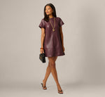 Short Sleeve Faux Leather Everyday Shift Dress In Black Cherry 1