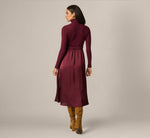 Long Sleeve Satin Combo Amelia Midi Dress In Cherry Lacquer 5