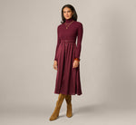 Long Sleeve Satin Combo Amelia Midi Dress In Cherry Lacquer 2