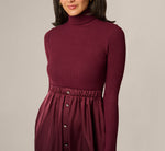 Long Sleeve Satin Combo Amelia Midi Dress In Cherry Lacquer 3