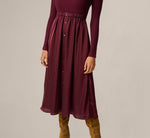 Long Sleeve Satin Combo Amelia Midi Dress In Cherry Lacquer 4