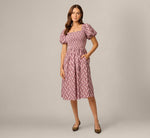 Puff Sleeve Printed Blaire Midi Dress In Blush Brown Multi 2