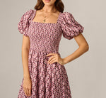 Puff Sleeve Printed Blaire Midi Dress In Blush Brown Multi 3