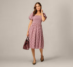 Puff Sleeve Printed Blaire Midi Dress In Blush Brown Multi 1