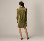 Long Sleeve Corduroy Pleated Hem Hailey Dress In Olive 5
