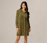 Long Sleeve Corduroy Pleated Hem Hailey Dress In Olive 2