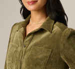 Long Sleeve Corduroy Pleated Hem Hailey Dress In Olive 3