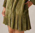Long Sleeve Corduroy Pleated Hem Hailey Dress In Olive 4