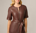 Short Sleeve Faux Leather Everyday Midi Dress In Coffee 3