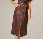 Short Sleeve Faux Leather Everyday Midi Dress In Coffee 4