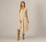 Long Sleeve Asymmetrical Sweater Knit Everyday Dress In Oatmeal Heather 2