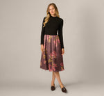 Long Sleeve Floral Satin Amelia Midi Dress In Mocha Multi 2