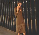 Long Sleeve Everyday Midi Sweater Dress In Dark Taupe 1