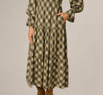Long Sleeve Plaid Sophia Tiered Maxi Dress In Olive Multi 4