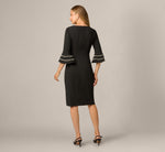 Bell Sleeve Pearly Trim Stretch Sheath Dress In Black 5