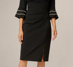 Bell Sleeve Pearly Trim Stretch Sheath Dress In Black 3