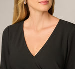 Bell Sleeve Pearly Trim Stretch Sheath Dress In Black 4