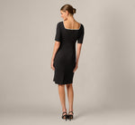 Short Sleeve Contrast Tipped Tie Front Sheath Dress In Black 5