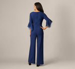 Bell Sleeve Crepe Surplice Jumpsuit In Navy Sateen 5