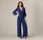 Bell Sleeve Crepe Surplice Jumpsuit In Navy Sateen 2