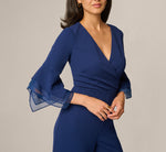 Bell Sleeve Crepe Surplice Jumpsuit In Navy Sateen 4