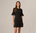 Lace Bell Sleeve Short Gored Dress In Black 2
