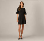 Lace Bell Sleeve Short Gored Dress In Black 6