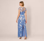 Short Sleeve Floral Embroidered Gown With Ribbon Tie Waist In French Blue Multi 5
