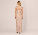 Short Sleeve Floral Embroidered Gown With Ribbon Tie Waist In Blush Nude Multi 5