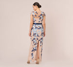Short Sleeve Floral Embroidered Gown With Ribbon Tie Waist In Midnight Multi Nude 5