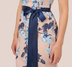 Short Sleeve Floral Embroidered Gown With Ribbon Tie Waist In Midnight Multi Nude 3