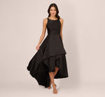 High Low Mikado Gown With Asymmetrical Detail In Black 2