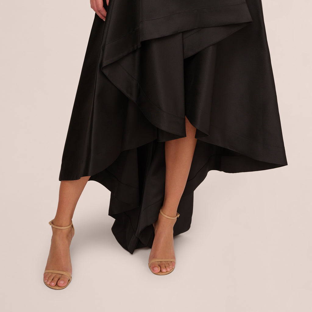 3D Rosettes High Low Mikado Gown