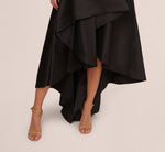 High Low Mikado Gown With Asymmetrical Detail In Black 4